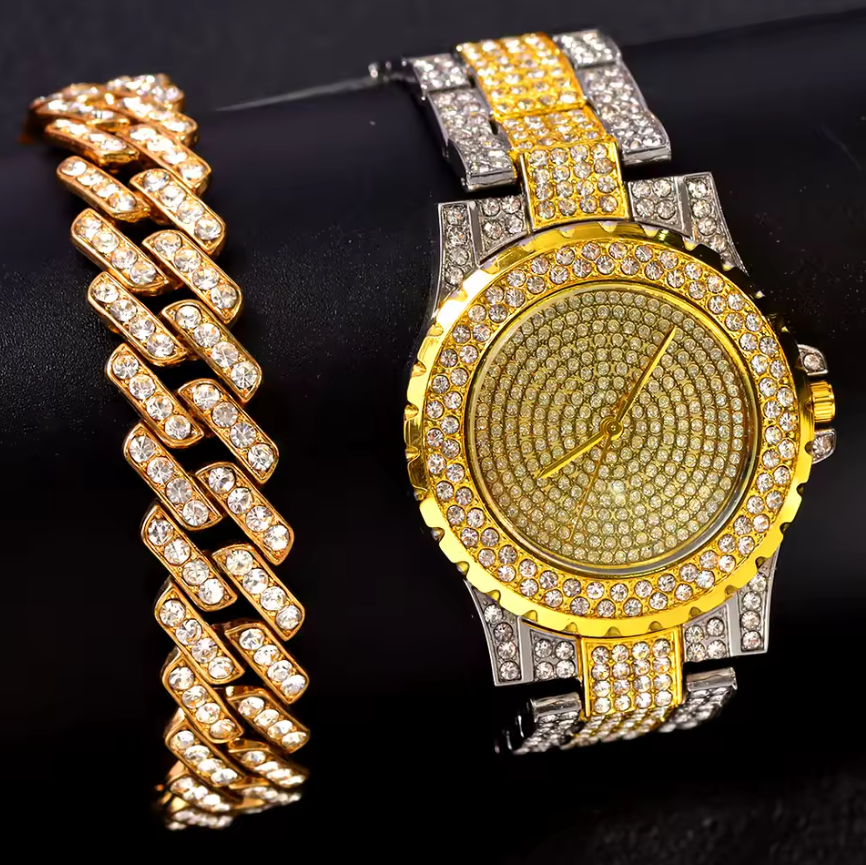 Hip Hop Iced Out Watch for Women Bracelet Set