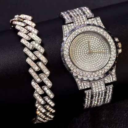 Hip Hop Iced Out Watch for Women Bracelet Set