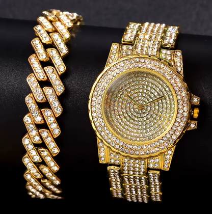 Hip Hop Iced Out Watch for Women Bracelet Set