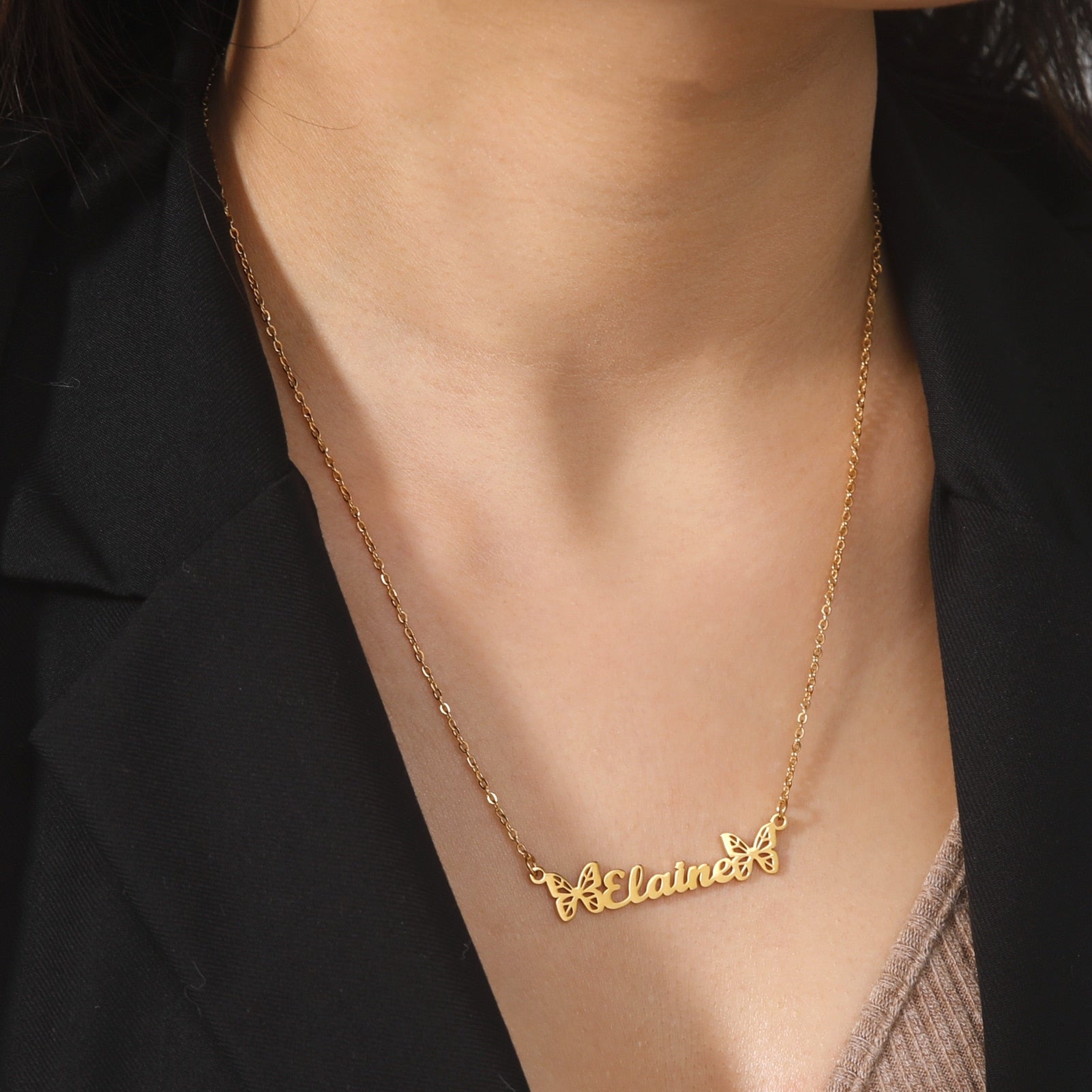 Personalized Custom Name Necklace Golden Butterfly