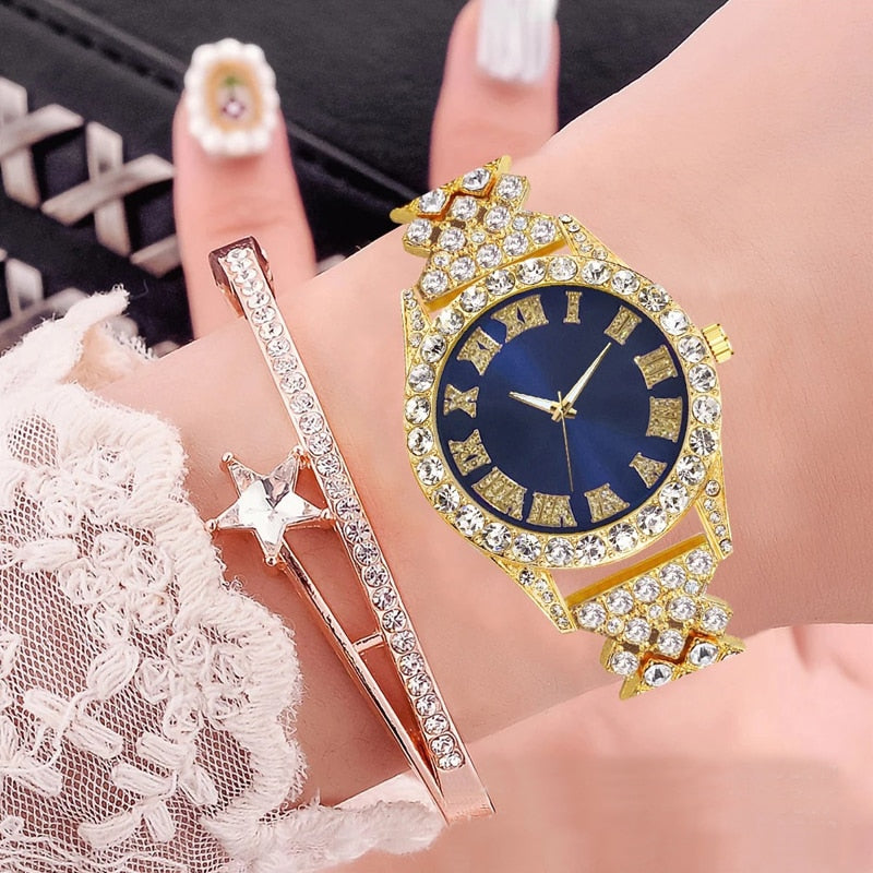 Hip Hop Iced Out Watch for Women Bracelet Set