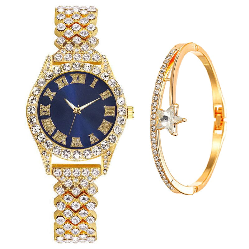 Hip Hop Iced Out Watch for Women Bracelet Set