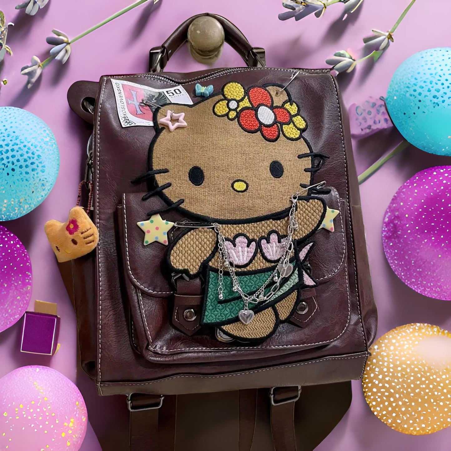 Hello Kitty Leather Backpack | Hawaiian Hello Kitty Bag