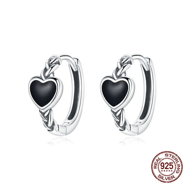 Black Heart Love Hoop Earrings