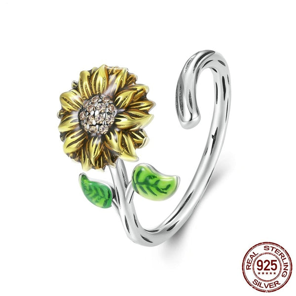 Sterling Silver Retro Sunflower Ring