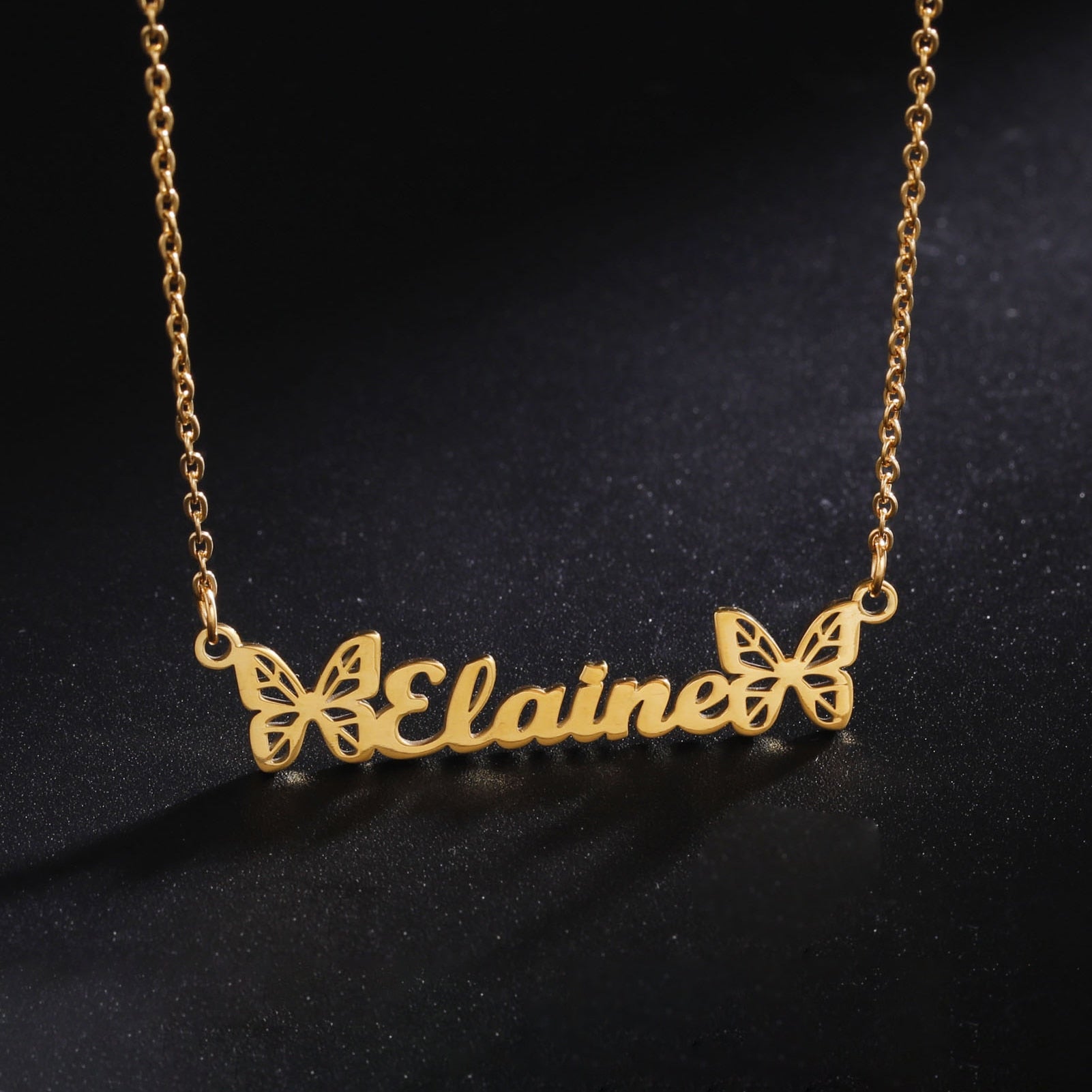 Personalized Custom Name Necklace Golden Butterfly