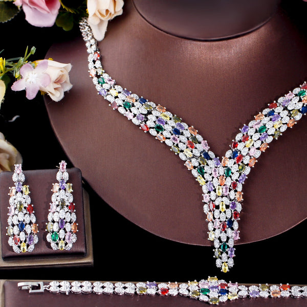 Heavy Zircon Stone Multicolor Bridal Jewelry Set