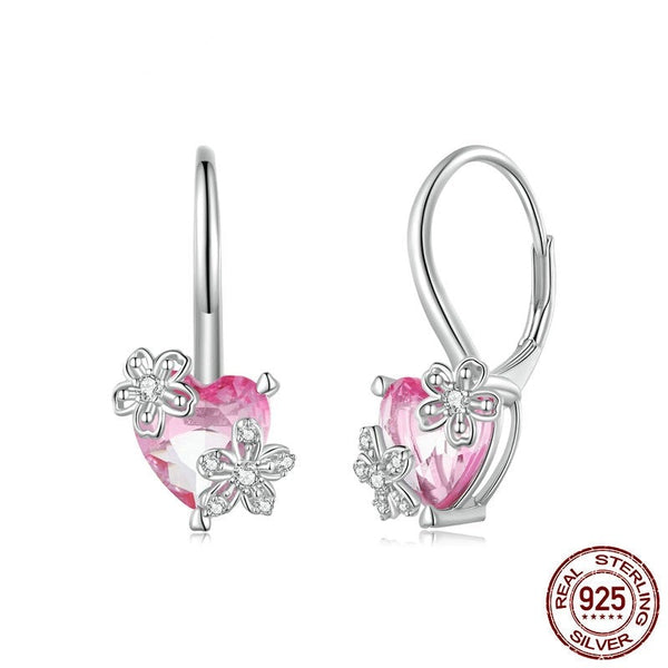 Silver Pink Heart Earrings
